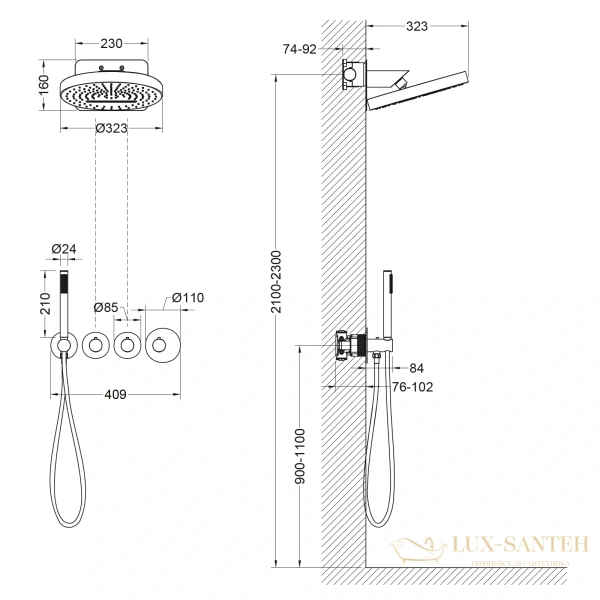 душевая система для душа термостатическая встраиваемая timo saona sx-2329/16sm, белый матовый