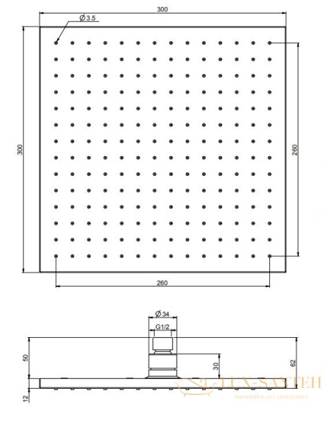 верхний душ  300х300 мм fima carlo frattini showerhead f2216/2os, золото брашированное