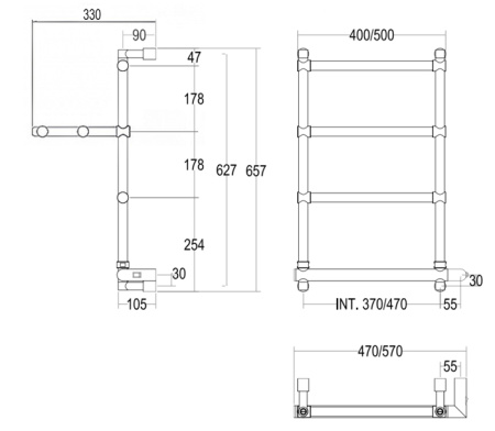 полотенцесушитель электрический margaroli sole 542 box 5424704crpb, с полкой, высота 66 см, ширина 57, хром