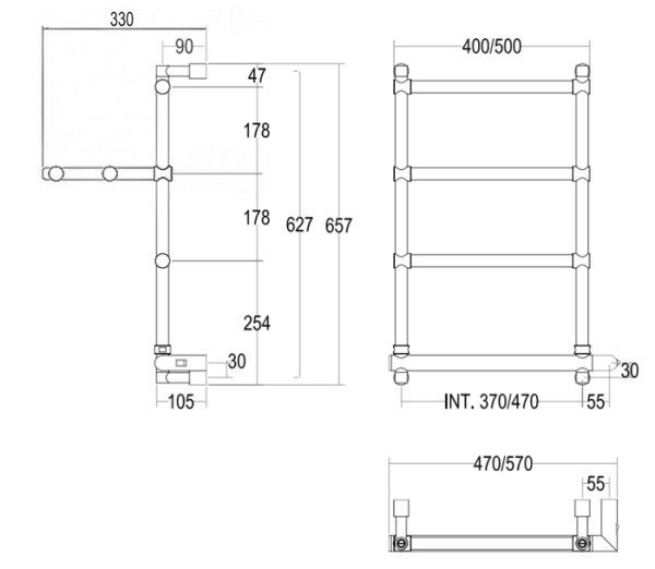 полотенцесушитель электрический margaroli sole 542 box 5424704crpb, с полкой, высота 66 см, ширина 57, хром