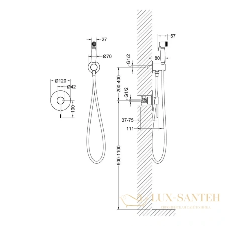 гигиенический комплект timo saona 2389/17sm, золотой матовый
