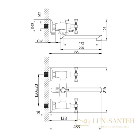 смеситель для ванны lemark benefit lm2513c, универсальный, с душевым набором, поворотным изливом 200 мм, хром