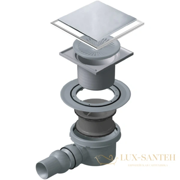 душевой трап bettoserb confluo standard plate 1 13702562 94x94/50 мм 2 в 1 с основой под плитку, хром/матовый хром