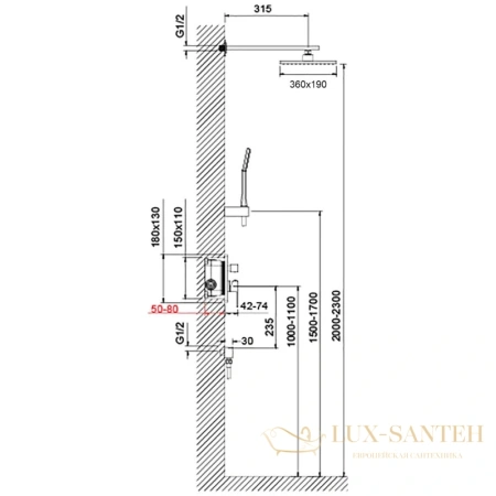 душевой комплект timo selene sx-2069/00sm (1013) 360x190 мм, хром