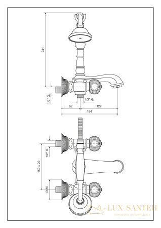 смеситель с ручным душем emmevi the one 98011/br для ванны, металлические ручки, бронза