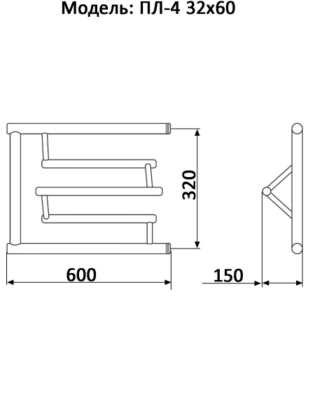 полотенцесушитель ника econ пл-4 32/60 с полкой, цвет хром