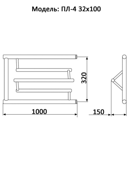 полотенцесушитель ника econ пл-4 32/100 с полкой, цвет хром