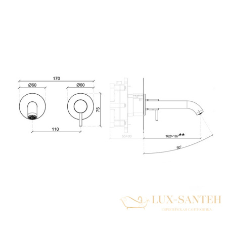 смеситель для раковины встраиваемый almar e210053.hb, внешняя часть, излив 130-155 латунь брашированная pvd