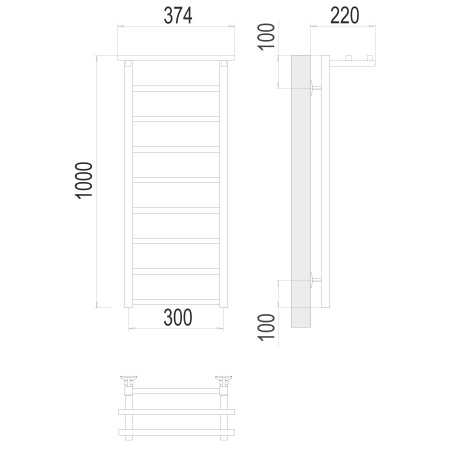 полотенцесушитель водяной terminus контур 4670078529626 с полкой п9 300x1000