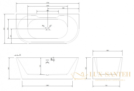 ванна акриловая пристенная abber ab9296-1.7, белый глянцевый
