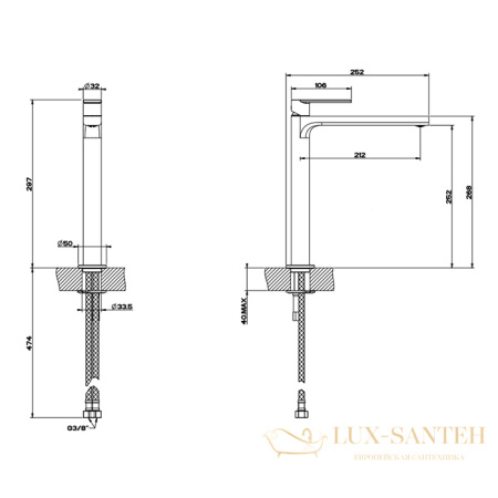 смеситель для раковины без донного клапана gessi emporio via manzoni 38609.031, хром