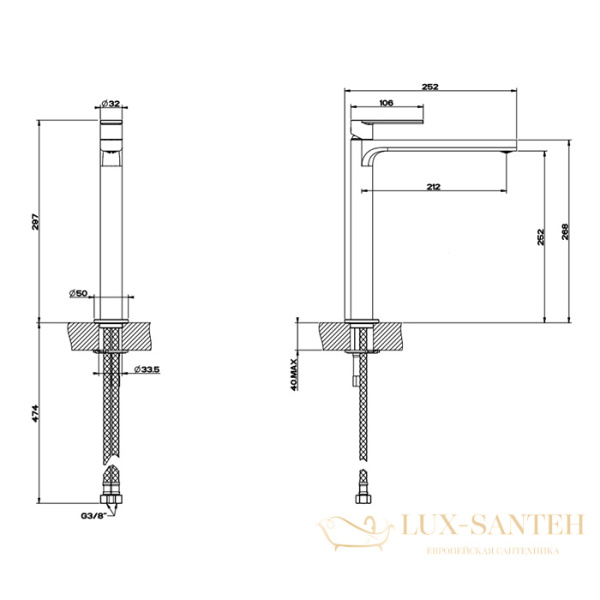 смеситель для раковины без донного клапана gessi emporio via manzoni 38609.299, black xl