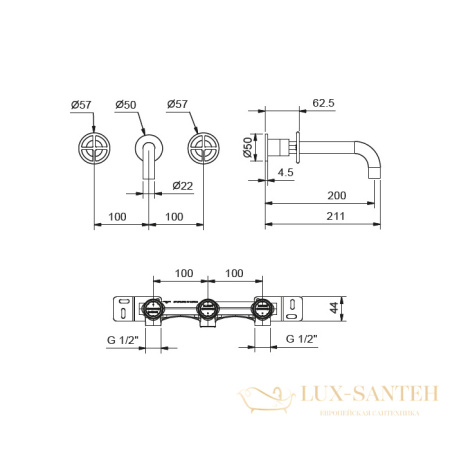 смеситель для раковины встраиваемый fantini fontane bianche, 47 p5 p013b, без донного клапана, (наружняя часть), matt gun metal pvd