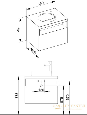 тумба под умывальник keuco stageline, 32855970000, 650x550x490 мм, к/ф: вулканит (ламинир. матовый)/вулканит матовый (стекло)