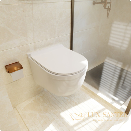 унитаз подвесной безободковый aquame aqm2006, с быстросъемным сиденьем softclose, белый глянцевый