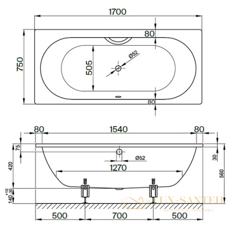 ванна bette starlet 1380-000 1700х750 мм шумоизоляция, белый