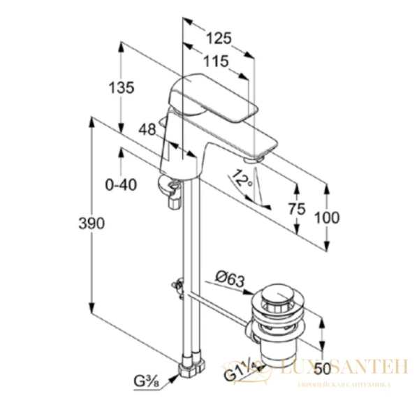смеситель для раковины kludi ameo 410290575 с донным клапаном, хром