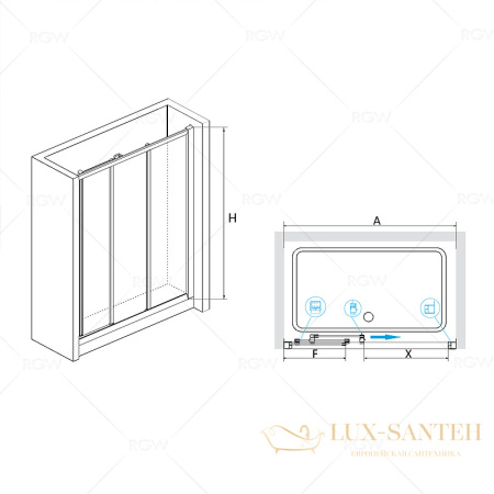 душевая дверь rgw classic 04091109-11 cl-11 90, профиль хром, стекло прозрачное