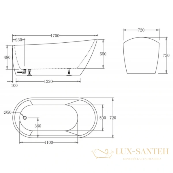 акриловая ванна belbagno bb62-1700 170x72 см, белый