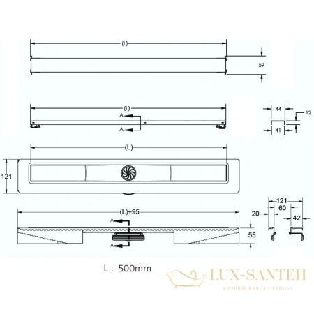 душевой канал berges c1 norma 090036 500 мм, матовый хром
