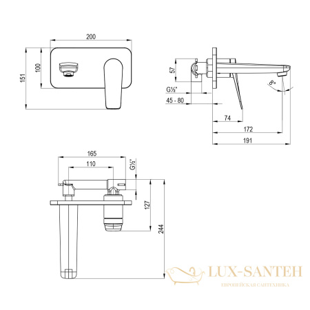 смеситель для раковины встраиваемый lemark bronx lm3726mw, с донным клапаном, белый матовый