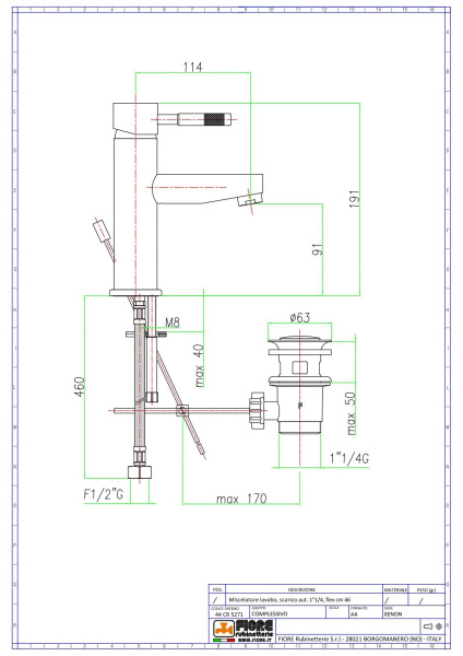 смеситель fiore xenon 44cr5271 для раковины с донным клапаном, хром