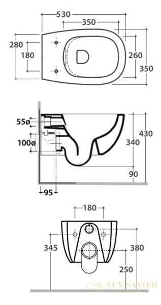 унитаз подвесной безободковый globo daily, dns02bi, 53х35сх33h см, с креплениям, белый глянцевый 