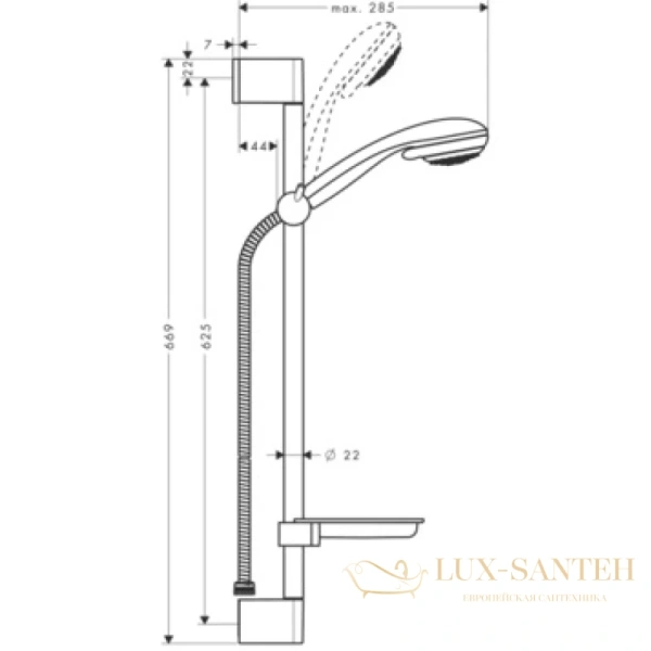 душевой гарнитур hansgrohe crometta 85 vario/unicac 27764000 65 см
