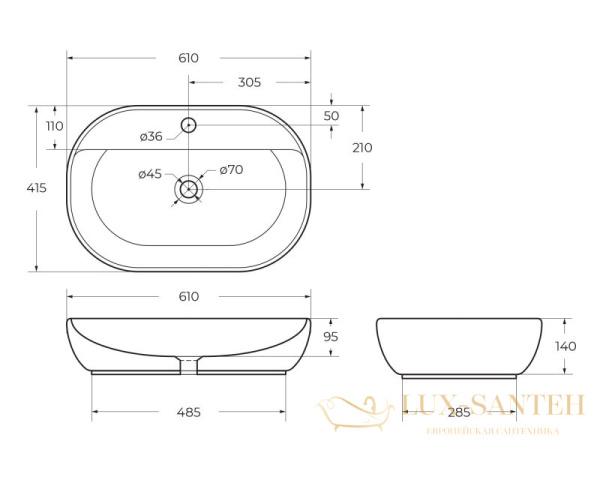 раковина-чаша belbagno bb1346 61 см, белый