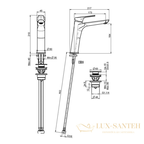 смеситель для раковины, fima|carlo frattini serie 4, f3761lcr, высота 210 мм., с донным клапаном, хром
