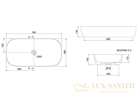 раковина накладная, scarabeo, glam, 1803, 760*390*140, без отверстия для смесителя и без перелива, белый глянцевый