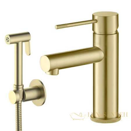 смеситель для раковины с гигиеническим душем timo saona 2360/17g, золото матовое