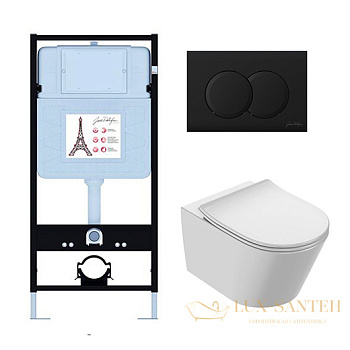 комплект jacob delafon bastille edab103-bl, унитаз, инсталляция, сиденье микролифт, панель смыва, черный матовый