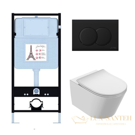 комплект jacob delafon bastille edab103-bl, унитаз, инсталляция, сиденье микролифт, панель смыва, черный матовый