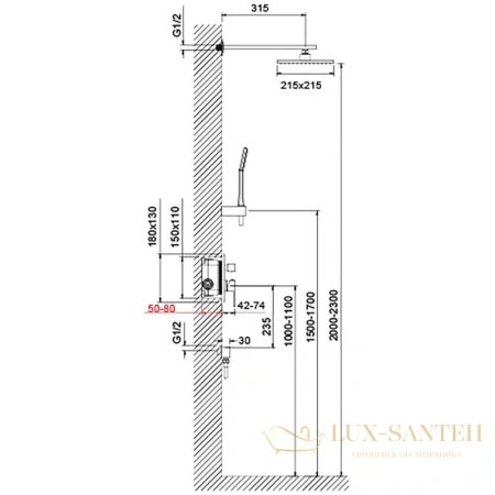 душевой комплект timo selene sx-2069/00sm (1113) 215 мм, хром