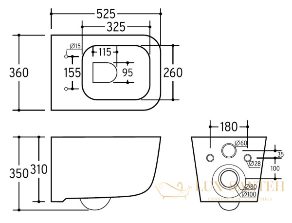унитаз подвесной безободковый charus pinto rimless ewc700-126w, с быстросъемной крышкой с сиденьем, микролифт,белый глянцевый