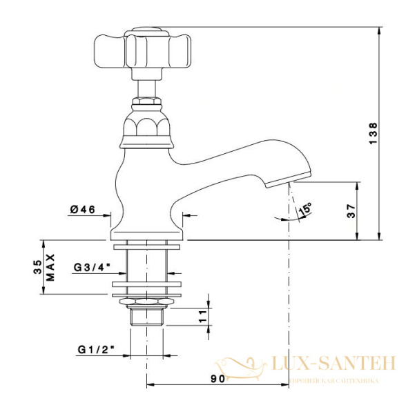 кран одновентильный для холодной или горячей воды nicolazzi dames anglaises, 1417cr18, хром