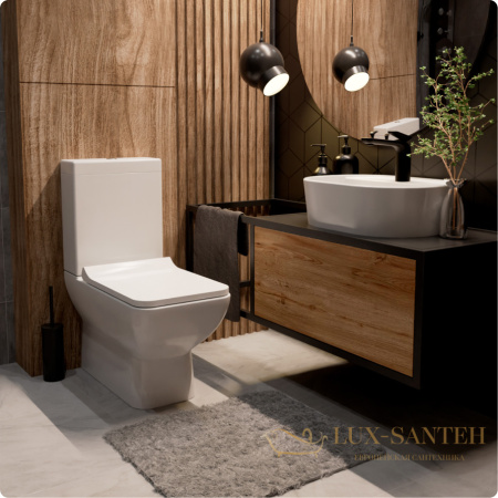 унитаз напольный безободковый aquame aqm1004, в комплекте c сиденьем softclose, горизонтальный выпуск, белый глянцевый