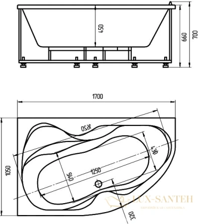 акриловая ванна aquatek вега veg170-0000073 170x105 левая, с фронтальным экраном