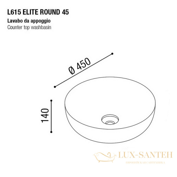 раковина накладная aet elite round.d.45 см., без отверстия под смеситель, цвет пастельно-синий матовый l615t0r0v0141