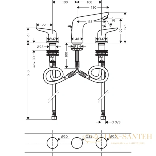 смеситель для раковины hansgrohe novus 71140000, хром