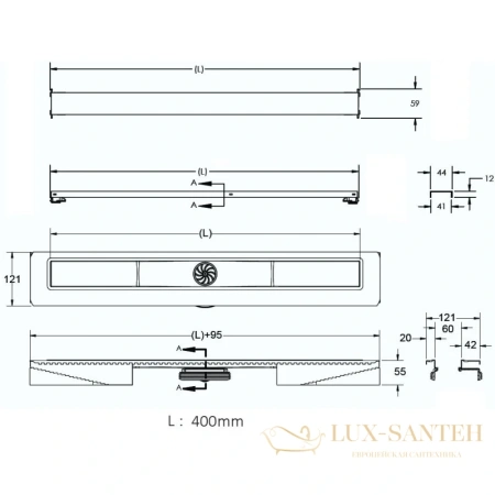 душевой канал berges c1 brise 090129 400 мм, матовый хром