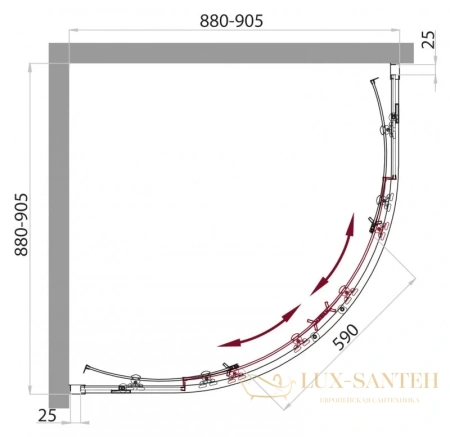душевой уголок belbagno sela-r-2 sela-r-2-90-ch-cr 90x90 см, стекло текстурное