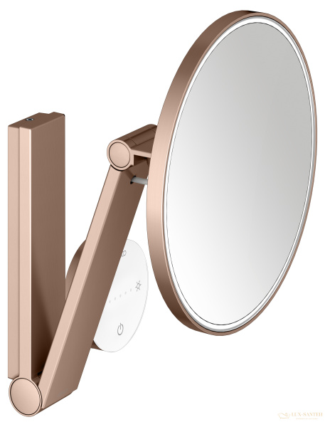 косметическое зеркало keuco ilook_move 17612299002, сенсорное, x 5 кратное увеличение, 5 уровней цвета, свет белый теплый, золото красное шлифованное