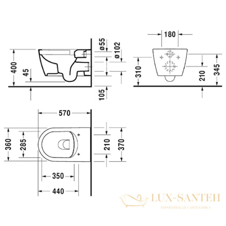 чаша подвесного безободкового унитаза duravit me by starck 2529092000 rimless, белый