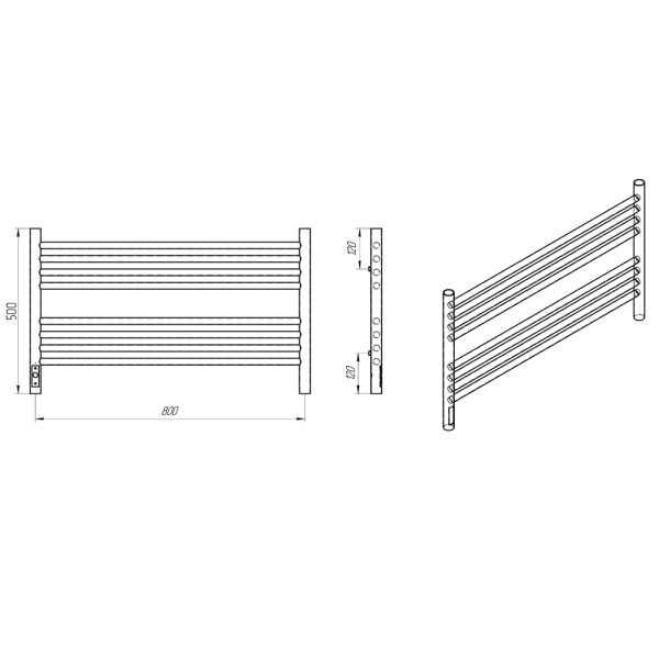 полотенцесушитель с/т laris оливия чкч8 800/500 левый тэн черный матовый 73207628