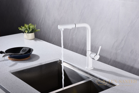 смеситель для кухни с выдвижным изливом paulmark neo ne214419-431, белый матовый