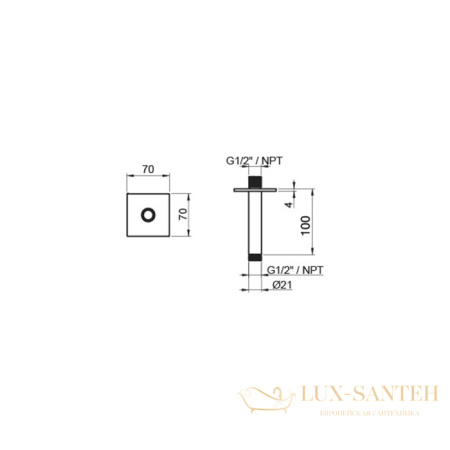 держатель верхнего душа потолочный, 100 мм, almar 316 collection, e021100.316, нержавеющая сталь брашированная