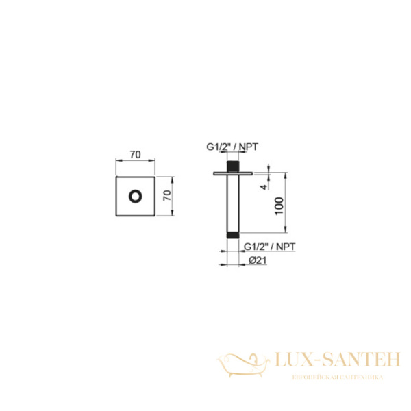 держатель верхнего душа потолочный, 100 мм, almar 316 collection, e021100.316, нержавеющая сталь брашированная