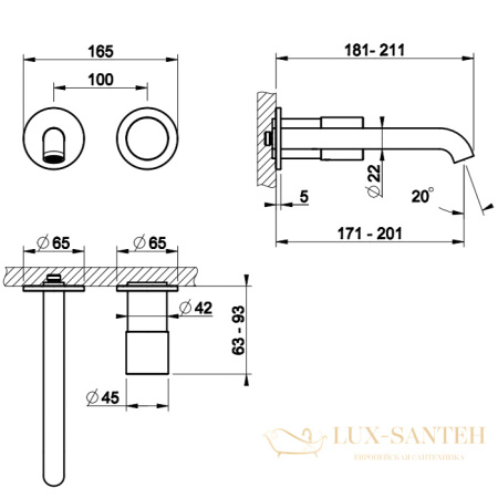 смеситель для раковины встраиваемый gessi habito unito 70088.707, black metal br. pvd
